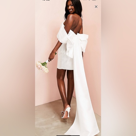 Satin oversized bow back mini dress in white from ASOS. - Picture 1 of 4